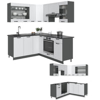 Vicco Cucina angolare completa Bianco casa di campagna/antracite 160 x 190 cm , PL Marmo
