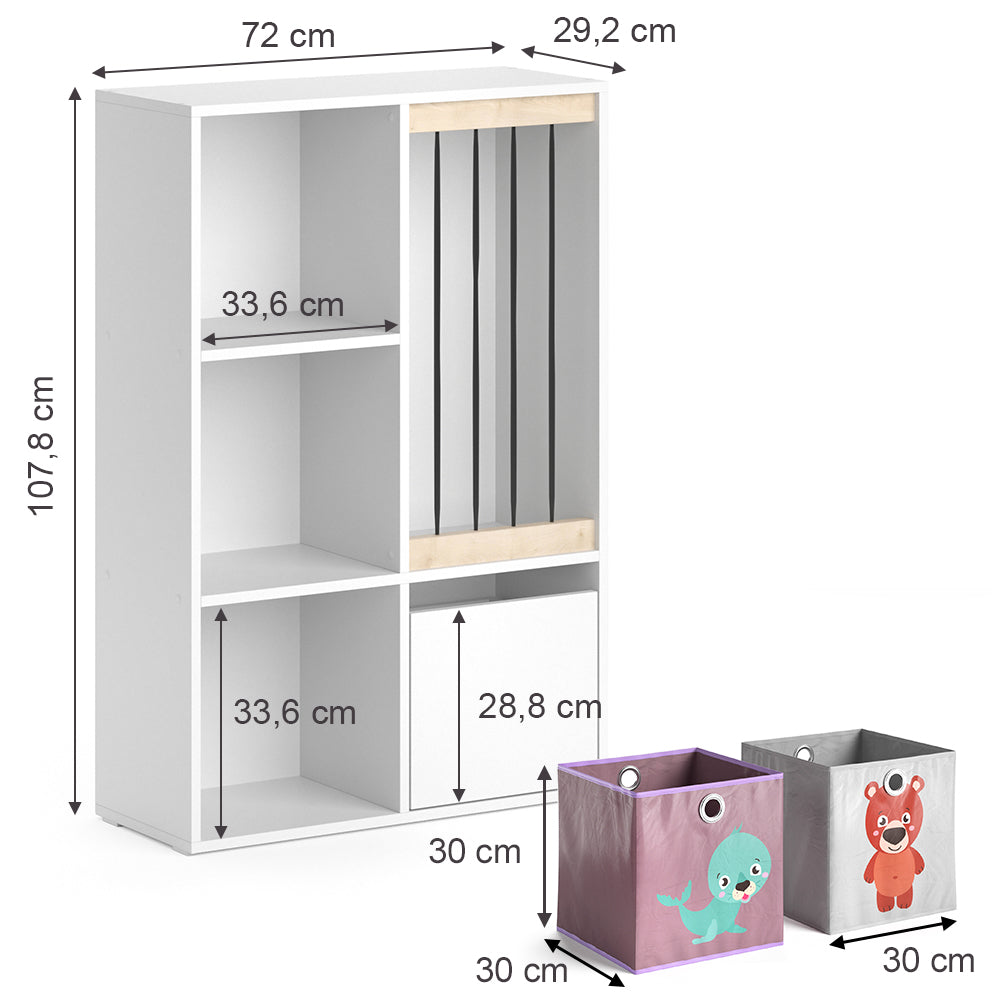 Vicco Libreria bambini Bianco 29.2 x 107.8 cm con 2 scatole pieghevoli opt.3