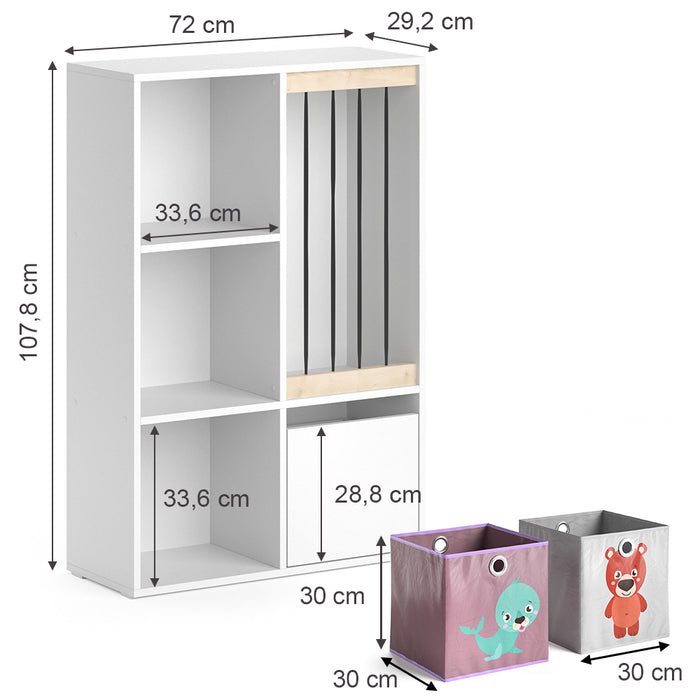 Vicco Libreria bambini Bianco 29.2 x 107.8 cm con 2 scatole pieghevoli opt.3