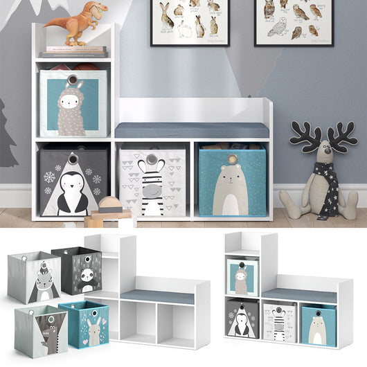 Vicco Scaffale per bambini Bianco 30.9 x 88.6 cm con 2 scatole pieghevoli opt.2