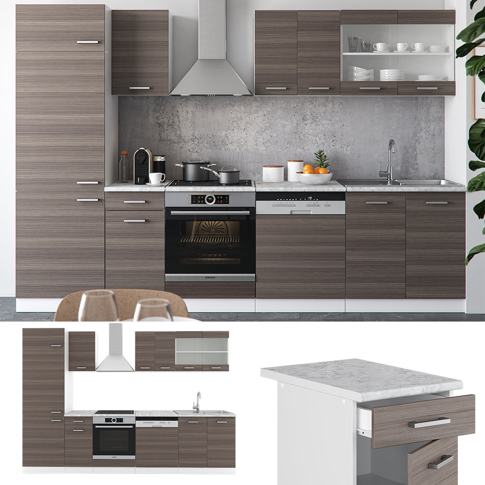 Vicco Cucina componibile Grigio prezioso/bianco 300 cm senza piano di lavoro