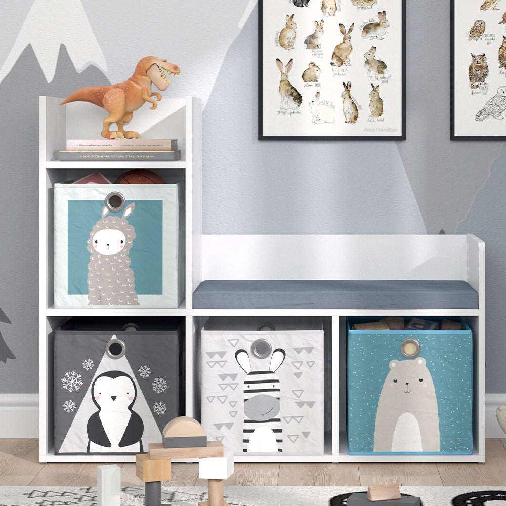 Vicco Scaffale per bambini Bianco 30.9 x 88.6 cm con 2 scatole pieghevoli opt.2