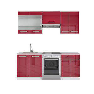 Vicco Cucina componibile Rosso bordeaux lucido 200 cm senza piano di lavoro