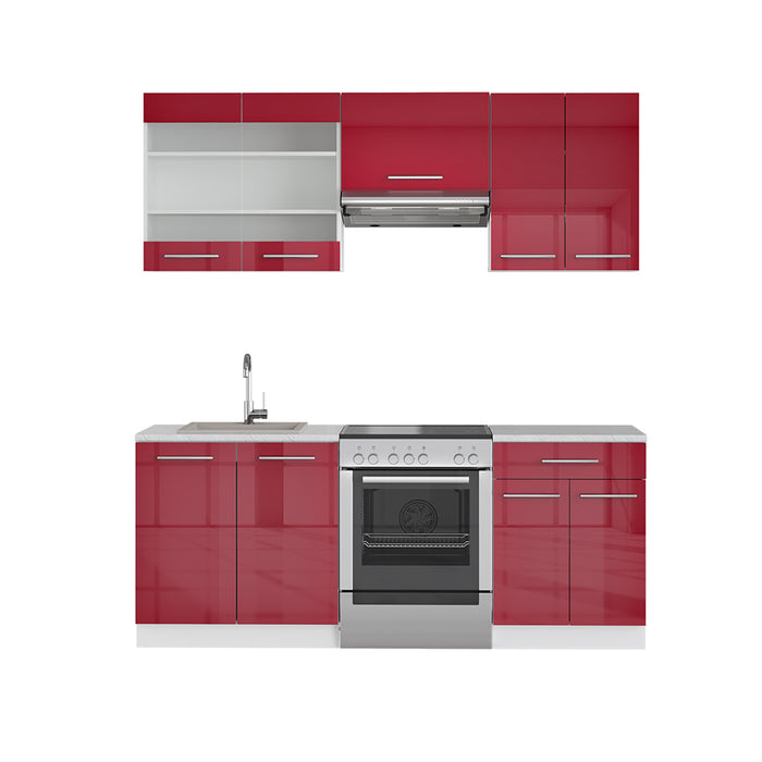 Vicco Cucina componibile Bordeaux lucido/bianco 200 cm , PL Marmo