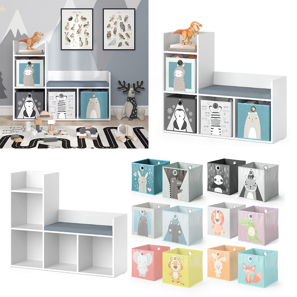 Vicco Scaffale per bambini Bianco 30.9 x 88.6 cm con 2 scatole pieghevoli opt.2