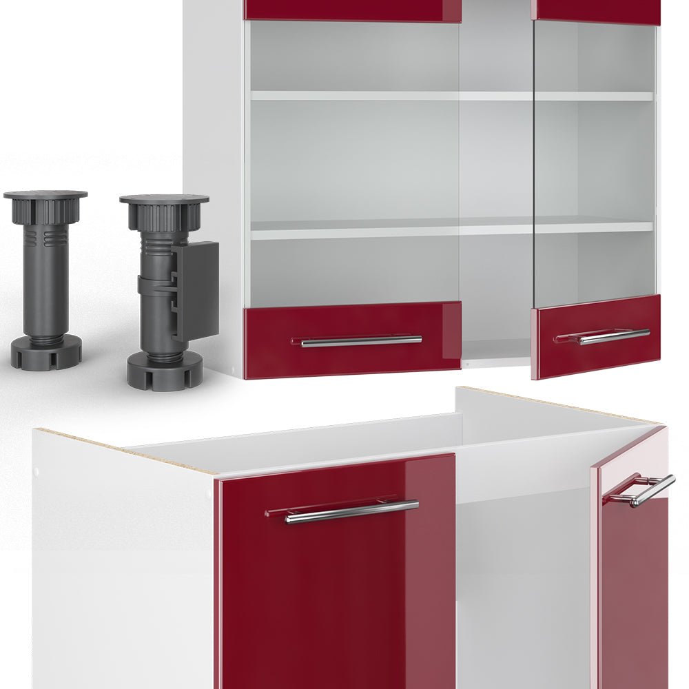 Vicco Cucina componibile Bordeaux lucido/bianco 200 cm , PL Rovere