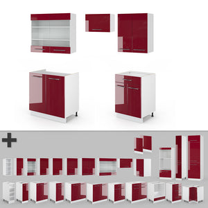 Vicco Cucina componibile Rosso bordeaux lucido 200 cm senza piano di lavoro