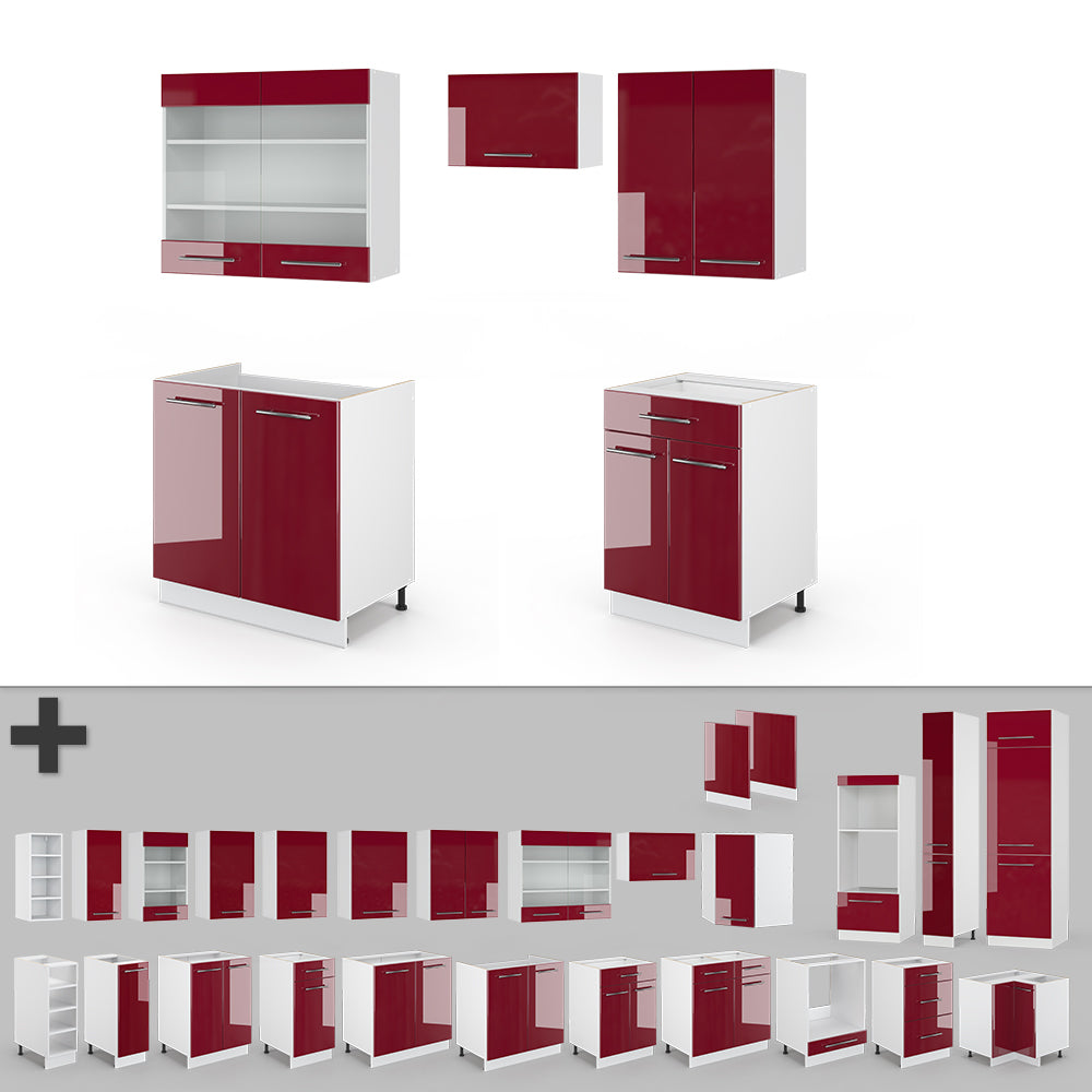 Vicco Cucina componibile Bordeaux lucido/bianco 200 cm , PL Marmo