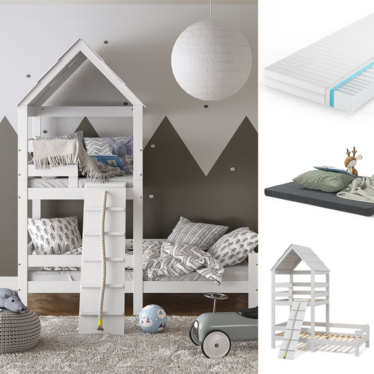 Vitalispa Letto montessori bambini Bianco 90x200 cm con 2 materassi