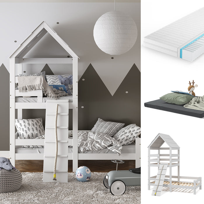 Vitalispa Letto montessori bambini Bianco 90x200 cm con 2 materassi