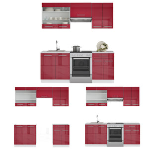 Vicco Cucina componibile Rosso bordeaux lucido 200 cm senza piano di lavoro