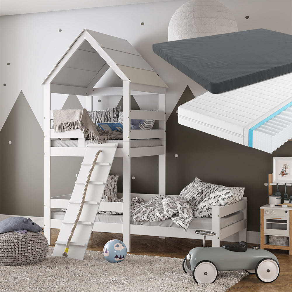 Vitalispa Letto montessori bambini Bianco 90x200 cm con 2 materassi