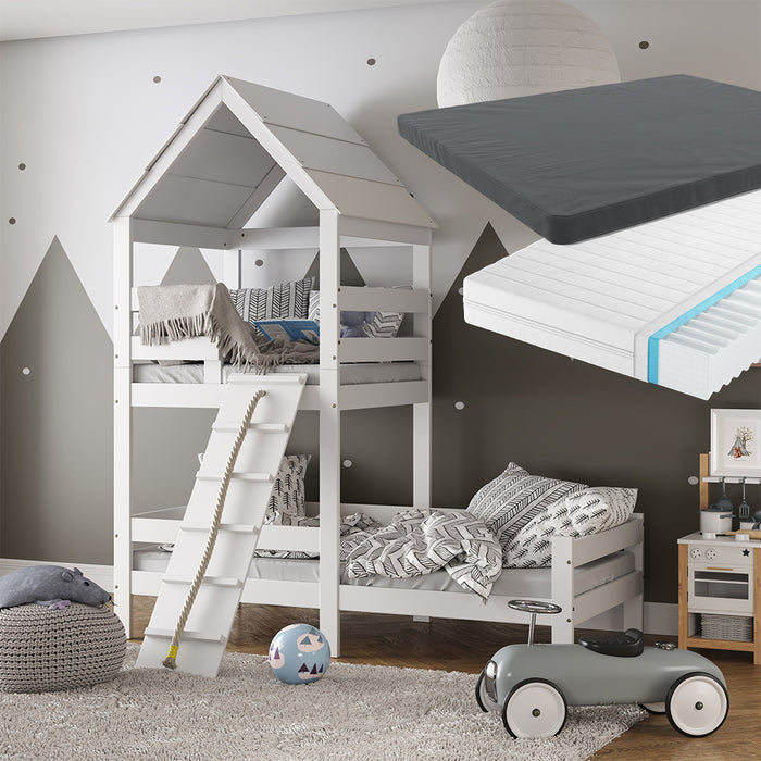 Vitalispa Letto montessori bambini Bianco 90x200 cm con 2 materassi