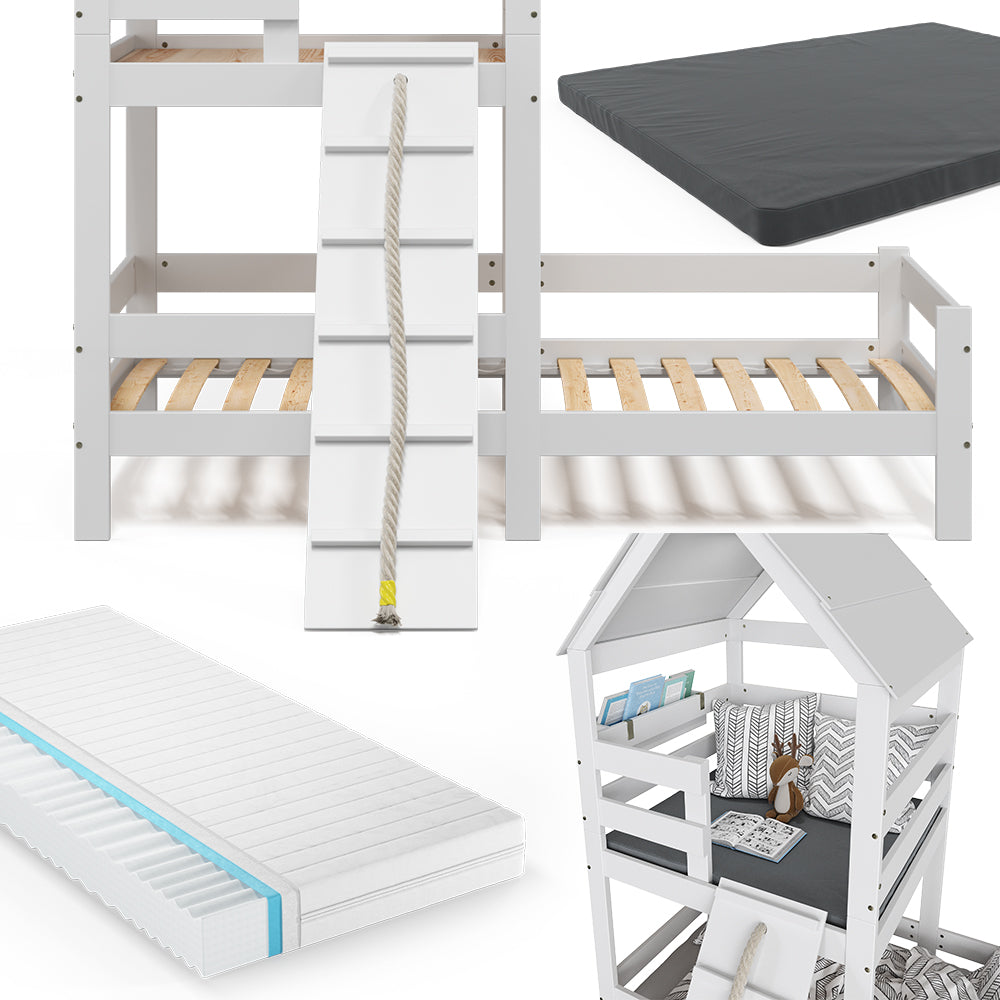 Vitalispa Letto montessori bambini Bianco 90x200 cm con 2 materassi