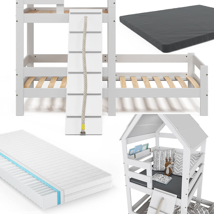 Vitalispa Letto montessori bambini Bianco 90x200 cm con 2 materassi