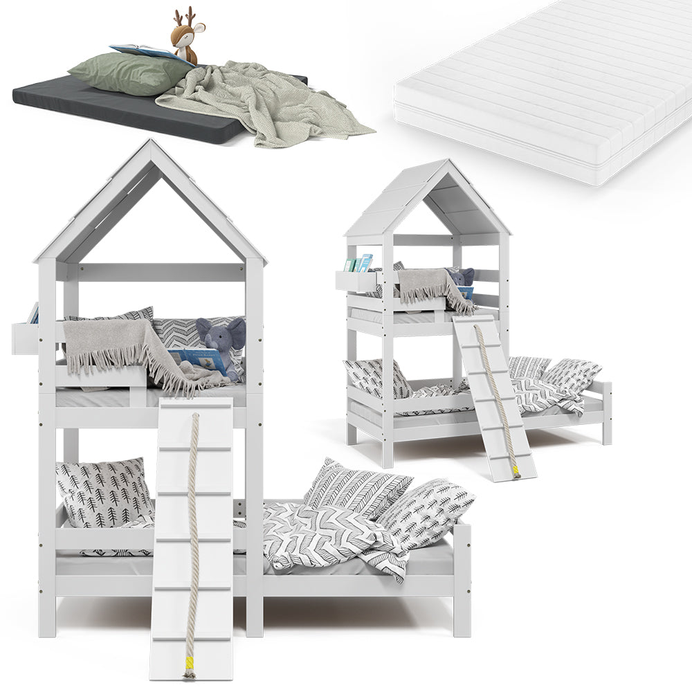 Vitalispa Letto montessori bambini Bianco 90x200 cm con 2 materassi