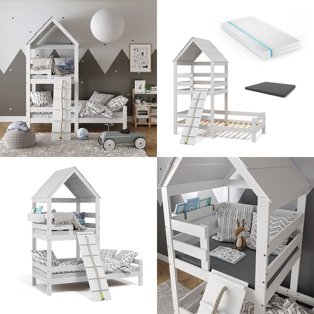 Vitalispa Letto montessori bambini Bianco 90x200 cm con 2 materassi