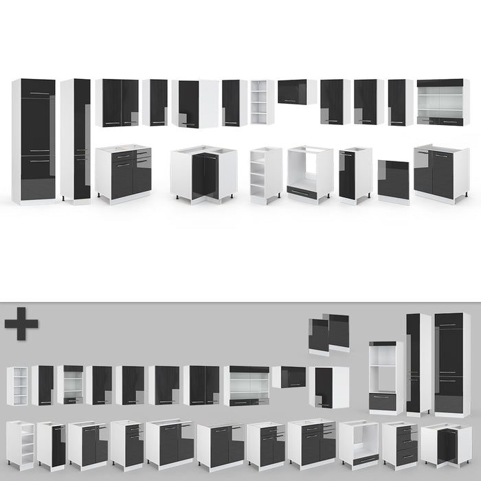 Vicco Cucina angolare completa Antracite lucido/bianco 347 x 257 cm , PL Rovere