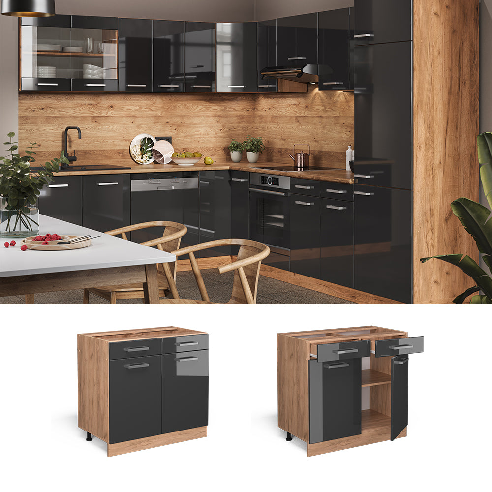 Vicco Mobiletto base per cucina Antracite lucido 80 cm senza piano di lavoro