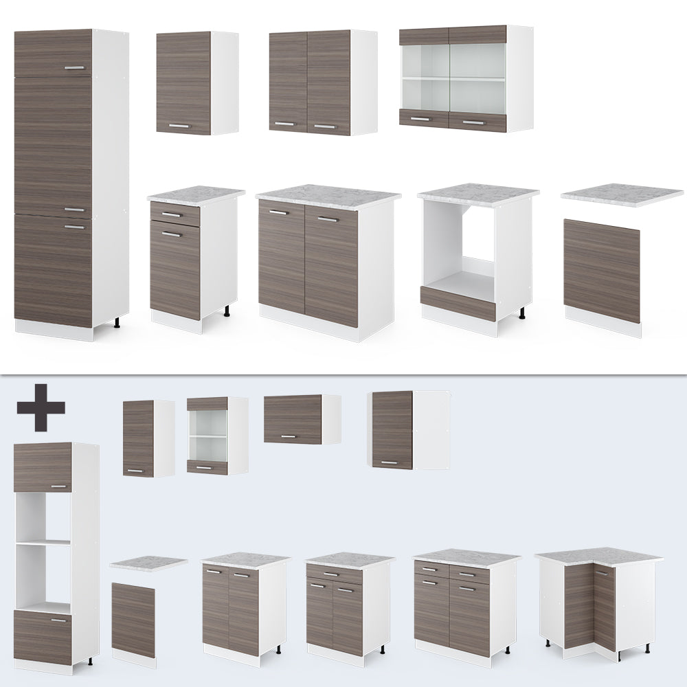 Vicco Cucina componibile Grigio prezioso/bianco 300 cm senza piano di lavoro