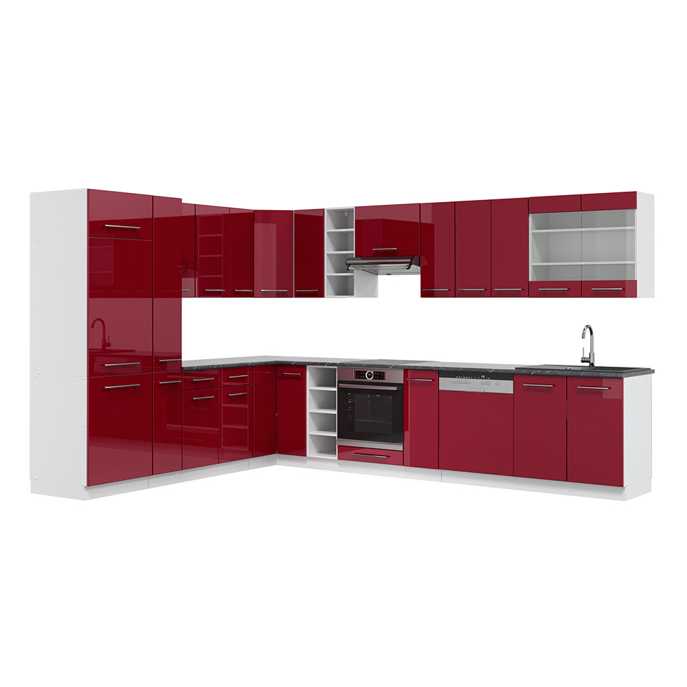 Vicco Cucina angolare completa Bordeaux lucido/bianco 347 x 257 cm , PL Antracite