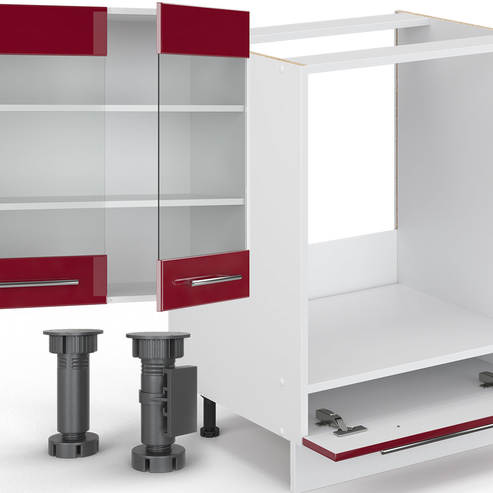 Vicco Cucina angolare completa Bordeaux lucido/bianco 347 x 257 cm , PL Rovere