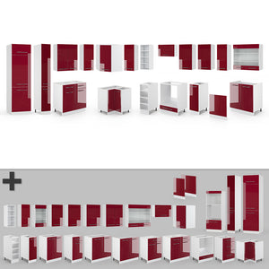 Vicco Cucina angolare completa Bordeaux lucido/bianco 347 x 257 cm senza piano di lavoro