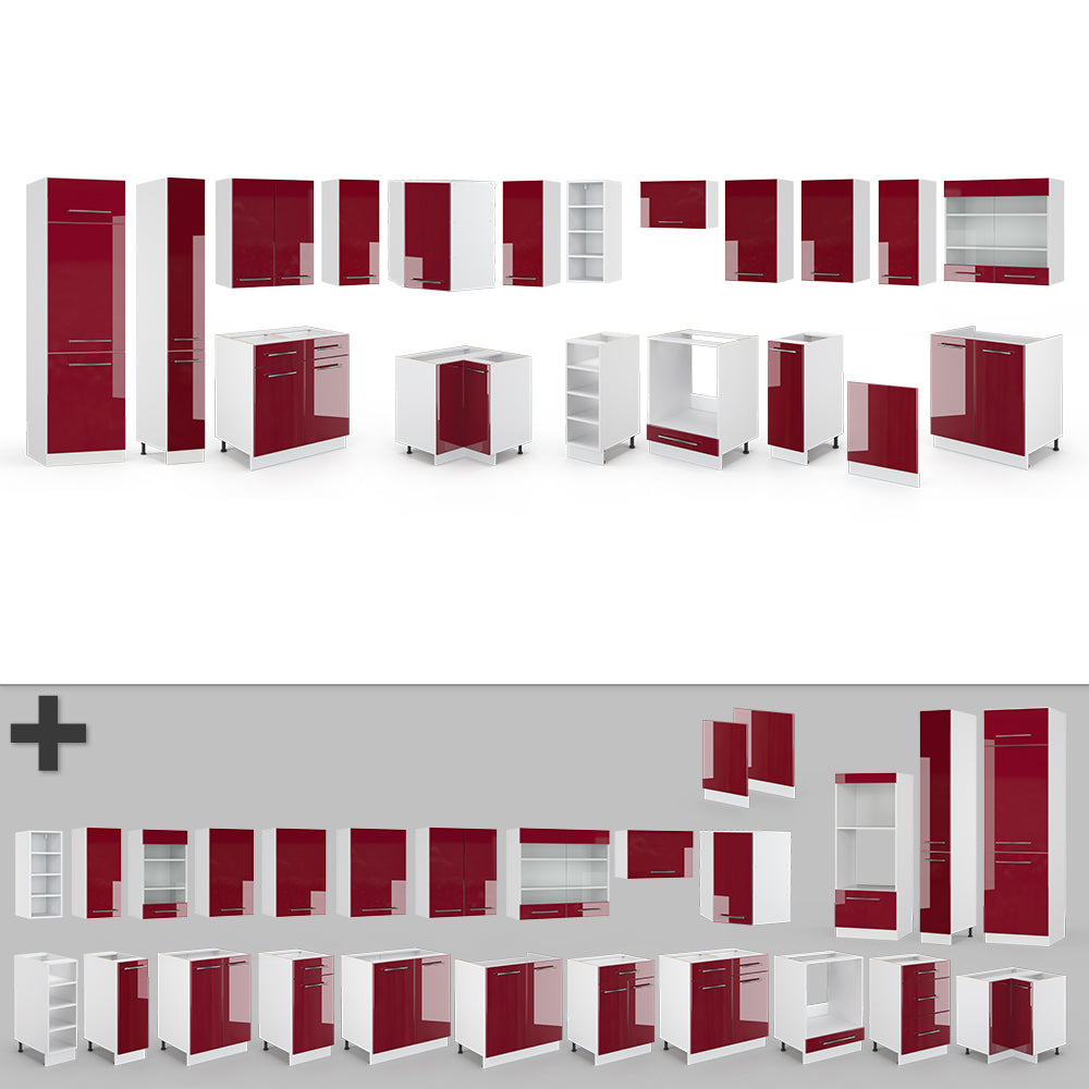 Vicco Cucina angolare completa Bordeaux lucido/bianco 347 x 257 cm , PL Antracite