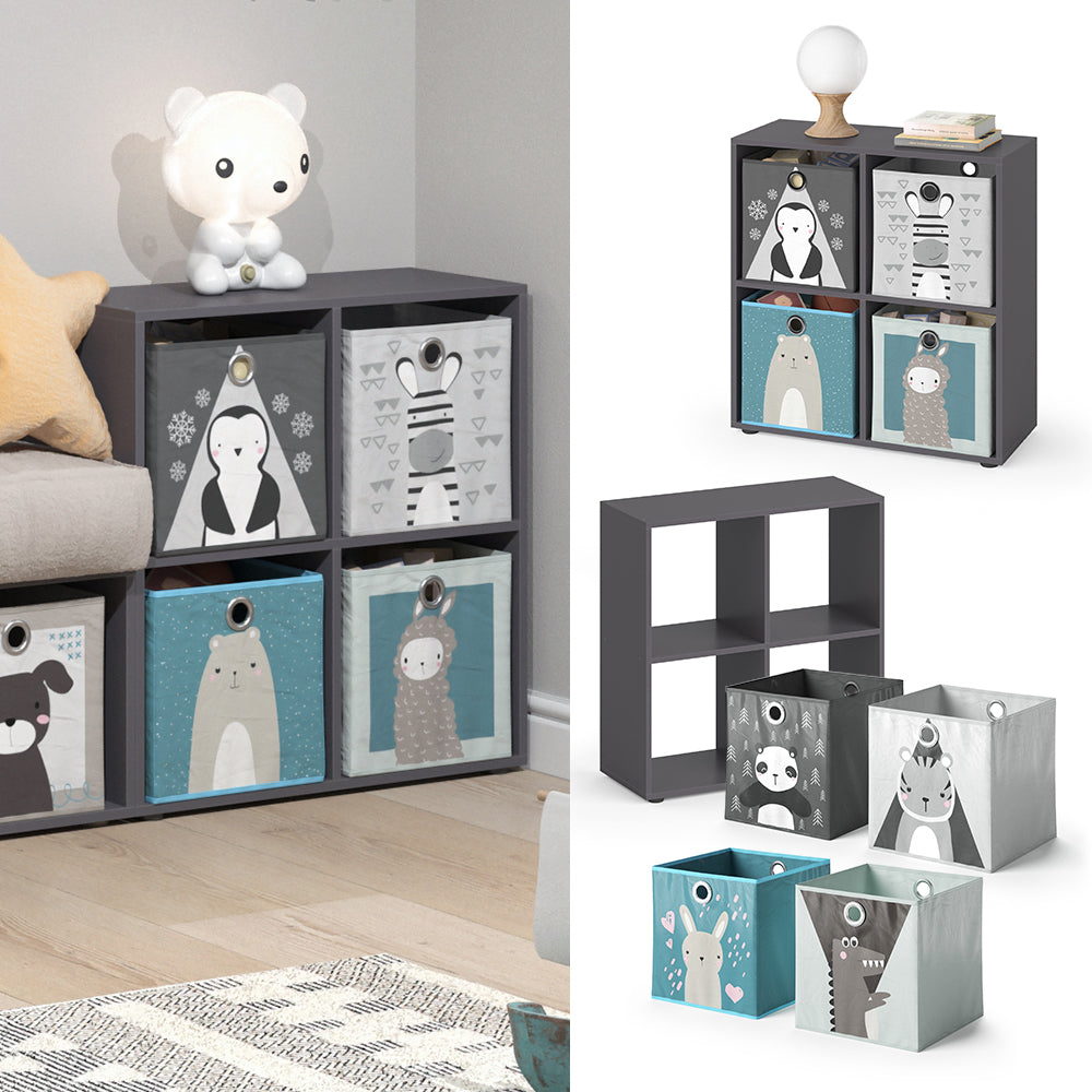 Vicco Libreria bambini Grigio 72.6 x 72 cm con 4 scatole pieghevoli
