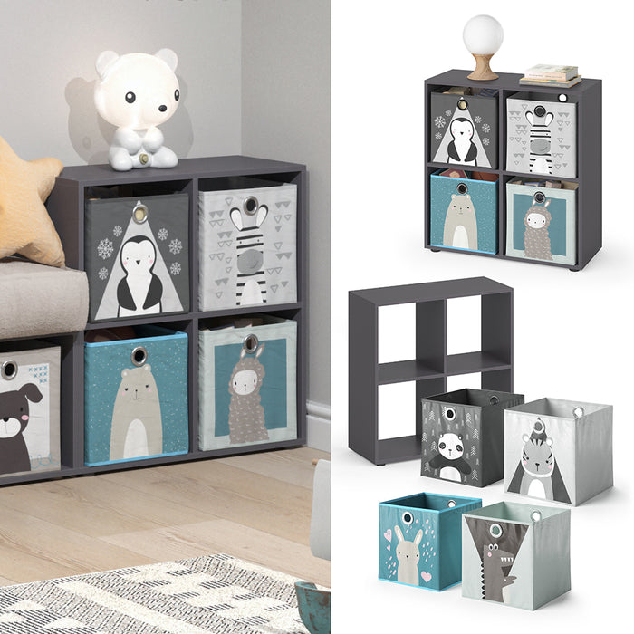 Vicco Libreria bambini Grigio 72.6 x 72 cm con 4 scatole pieghevoli