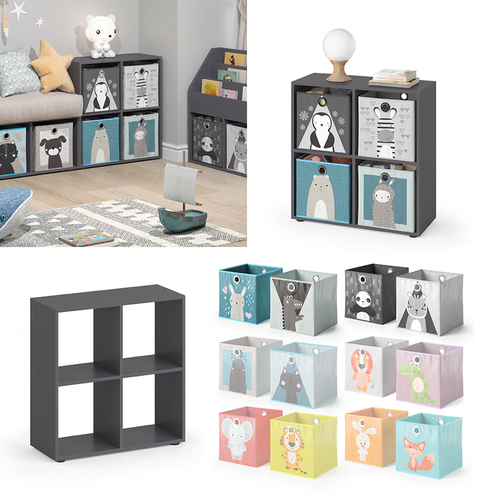 Vicco Libreria bambini Grigio 72.6 x 72 cm con 4 scatole pieghevoli