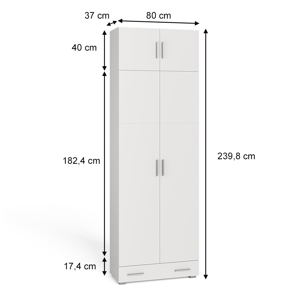 Vicco Scaffale per file Bianco 80 x 182.4 cm con estensione dell'armadio e cassetto