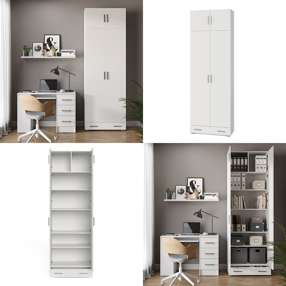 Vicco Scaffale per file Bianco 80 x 182.4 cm con estensione dell'armadio e cassetto