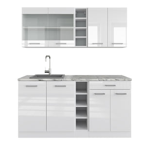 Vicco Cucina completa Bianco lucido/bianco 160 cm senza piano di lavoro