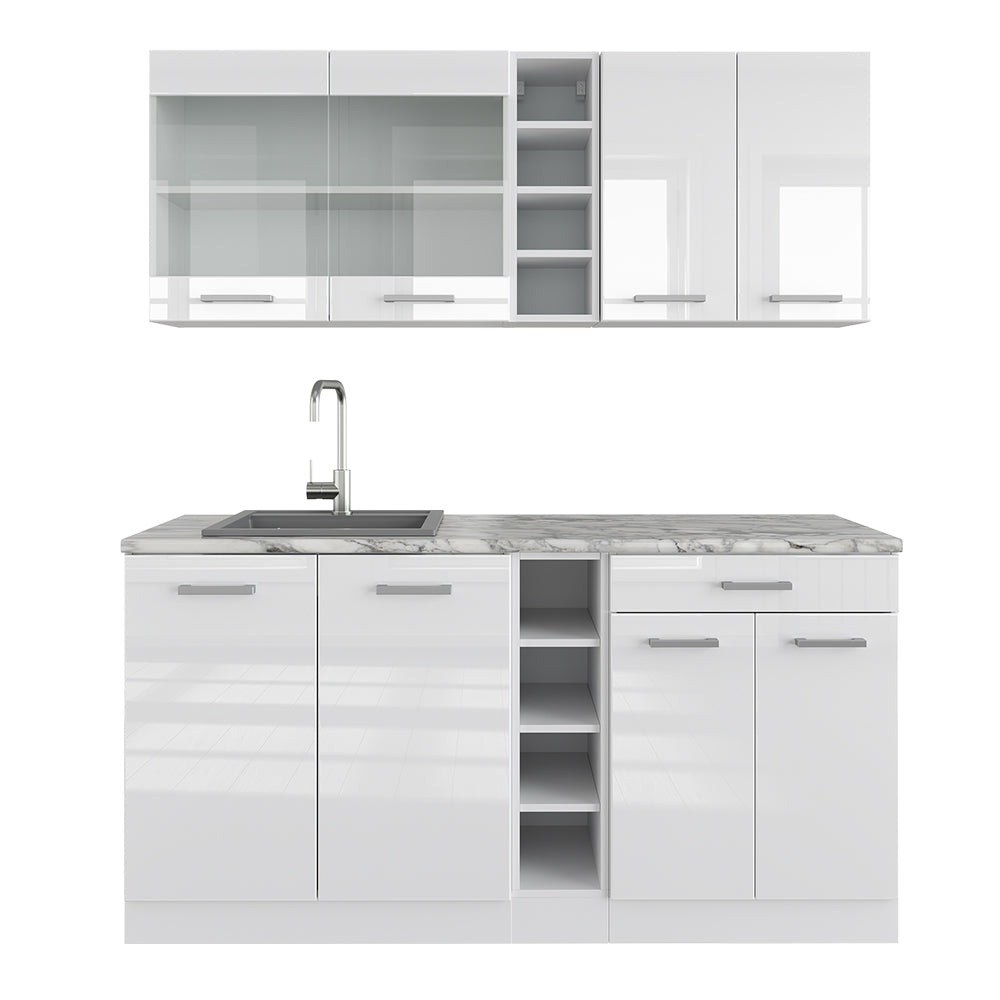 Vicco Cucina completa Bianco lucido/bianco 160 cm , PL Marmo