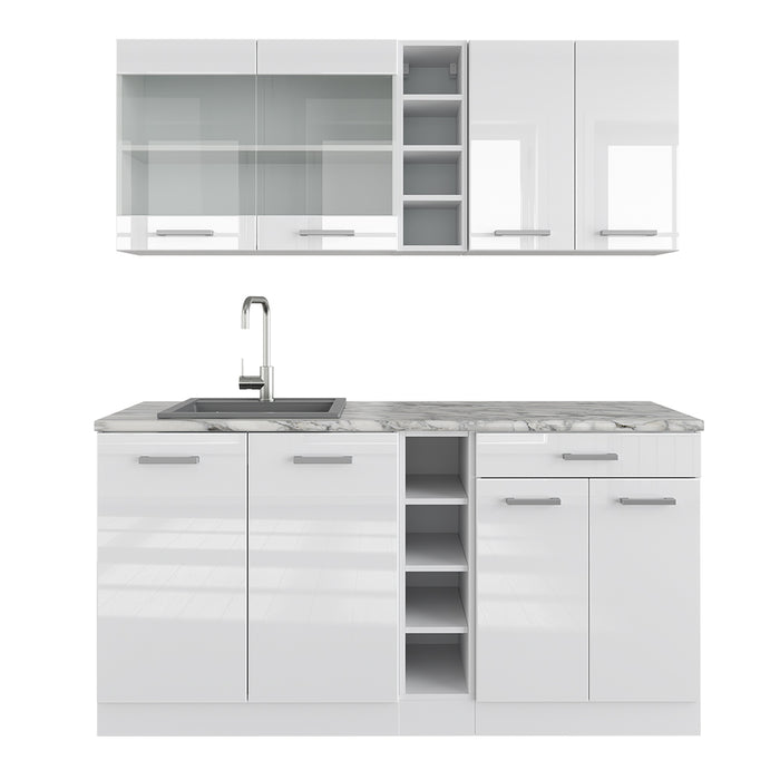 Vicco Cucina completa Bianco lucido/bianco 160 cm , PL Marmo