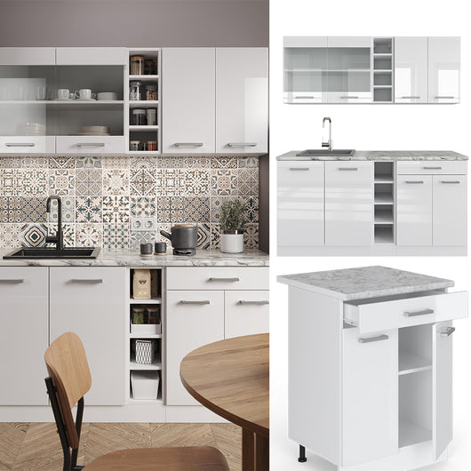Vicco Cucina completa Bianco lucido/bianco 160 cm senza piano di lavoro