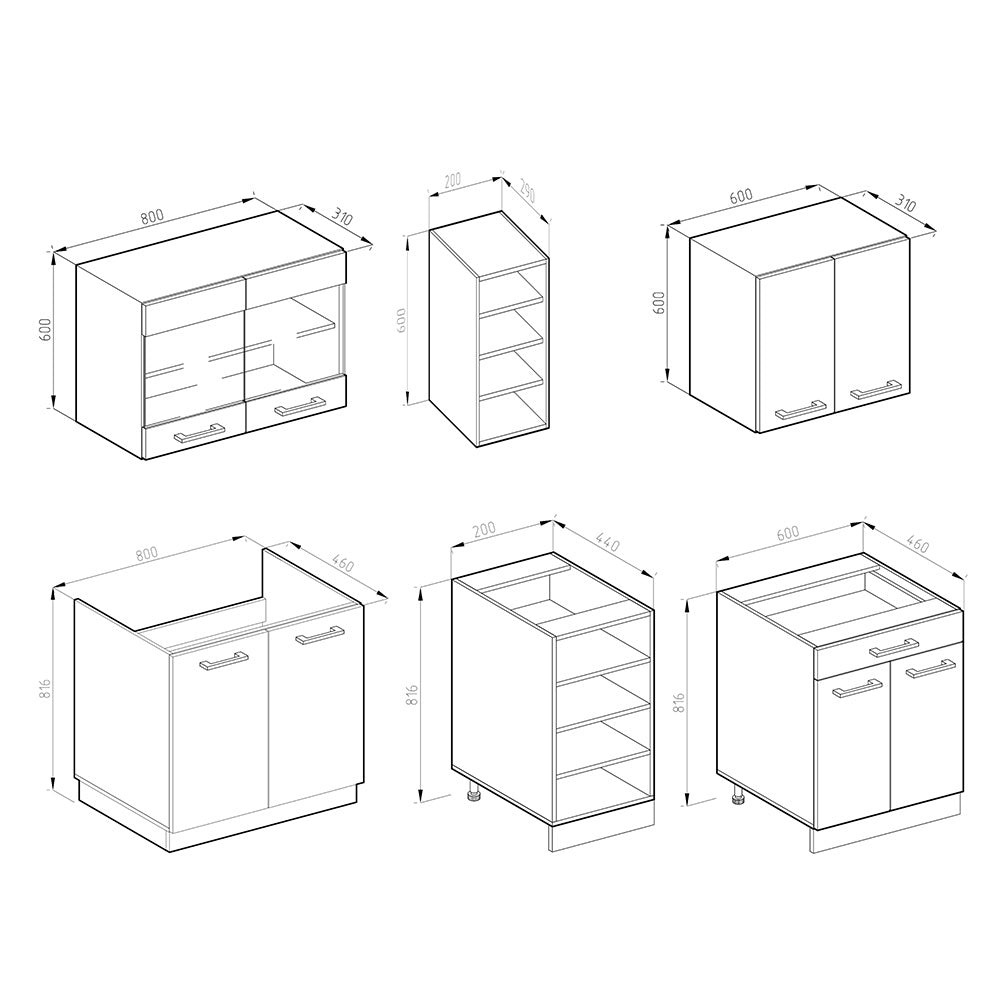 Vicco Cucina completa Quercia dorata/antracite 160 cm Forma a J