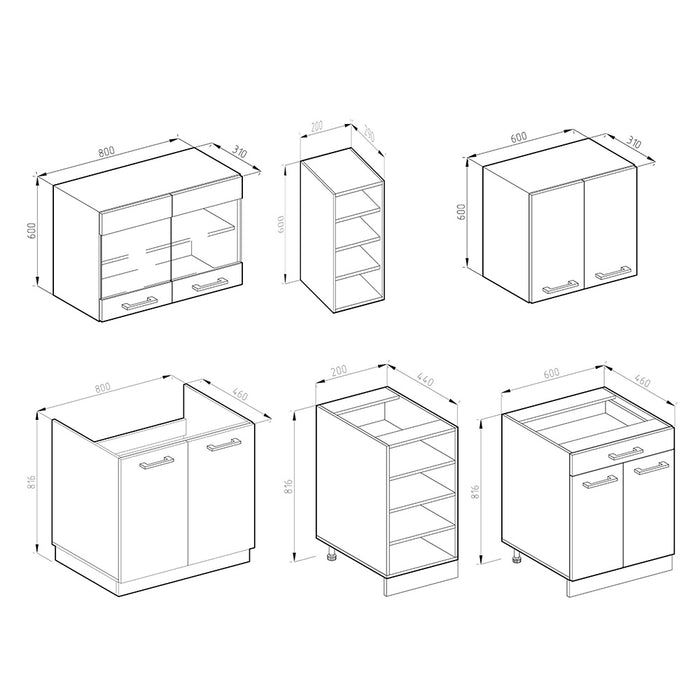 Vicco Cucina completa Quercia dorata/antracite 160 cm , PL Antracite