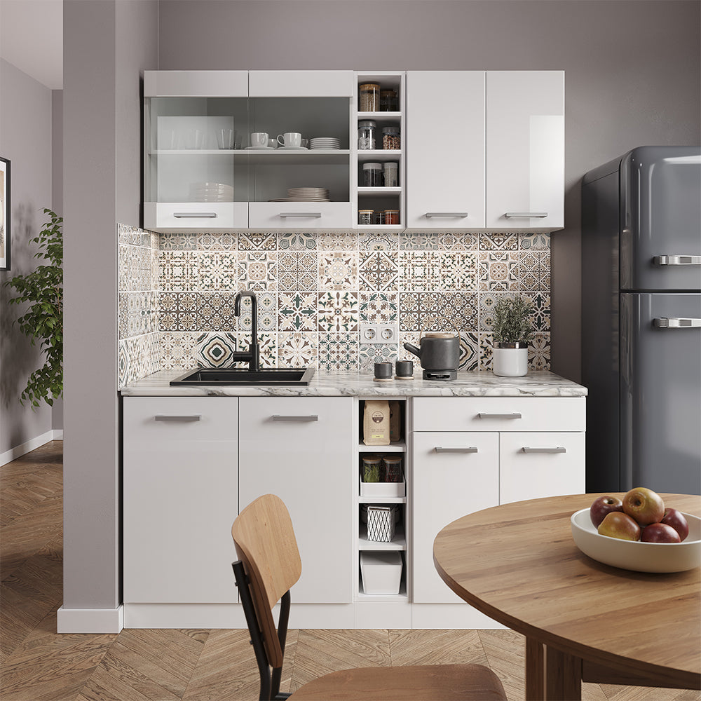 Vicco Cucina completa Bianco lucido/bianco 160 cm , PL Marmo