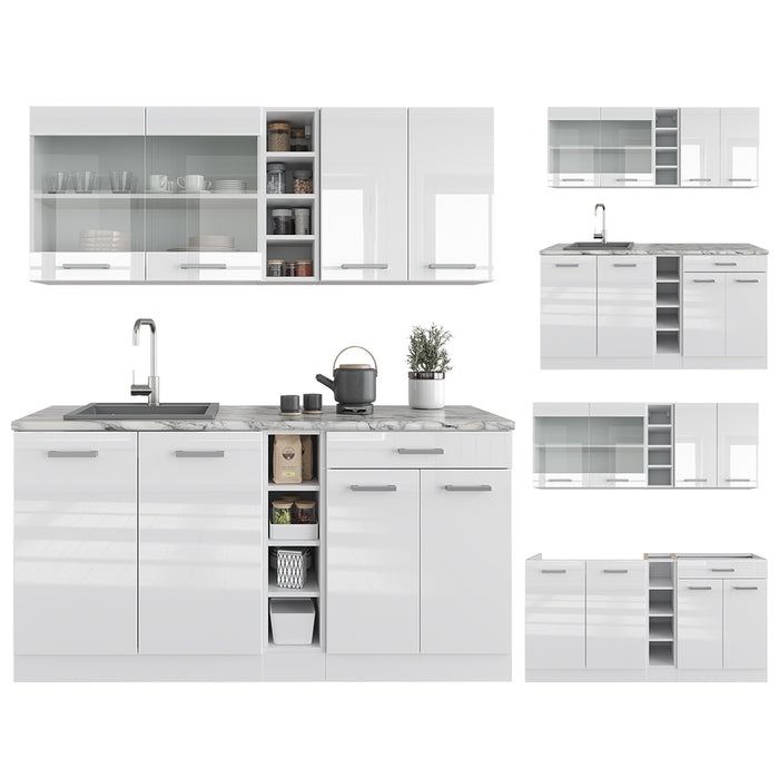 Vicco Cucina completa Bianco lucido/bianco 160 cm senza piano di lavoro