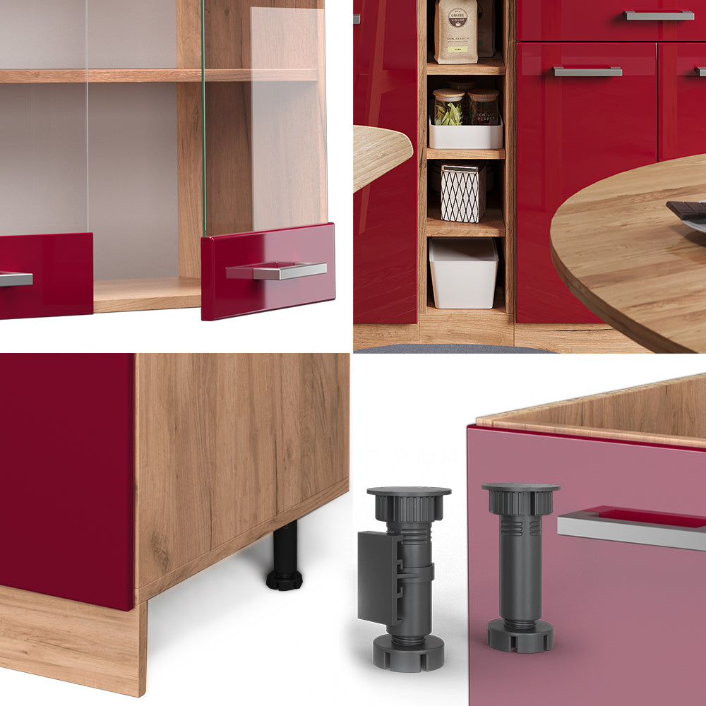 Vicco Cucina completa Rosso lucido/rovere dorato 160 cm senza piano di lavoro