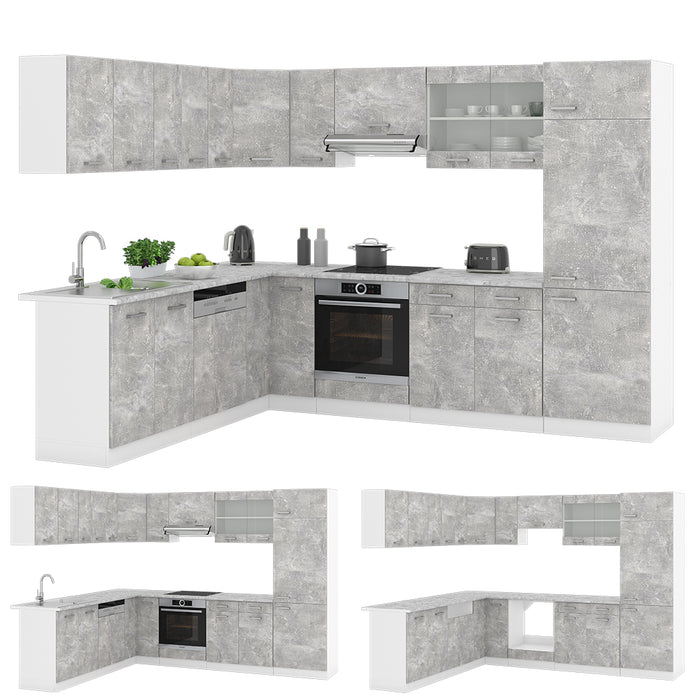 Vicco Cucina angolare completa Cemento/Bianco 227 x 287 cm , PL Rovere