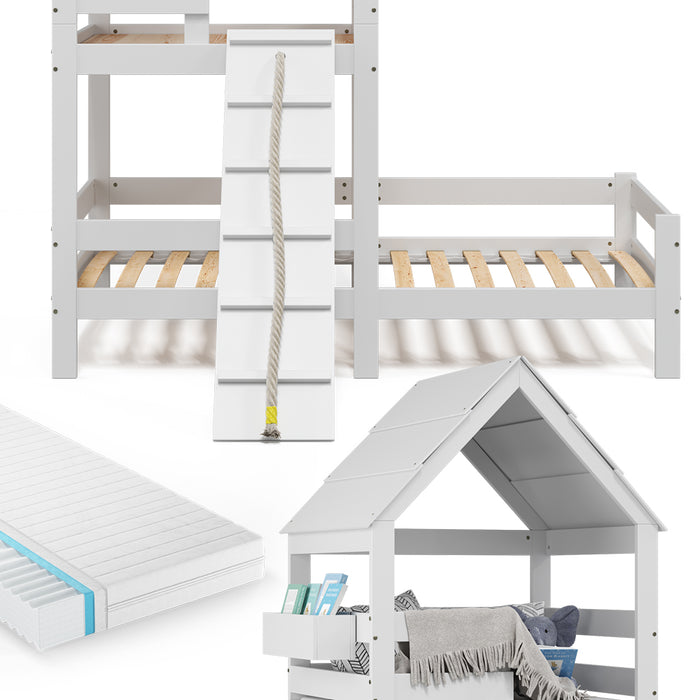 Vitalispa Letto montessori bambini Bianco 90x200 cm con materasso