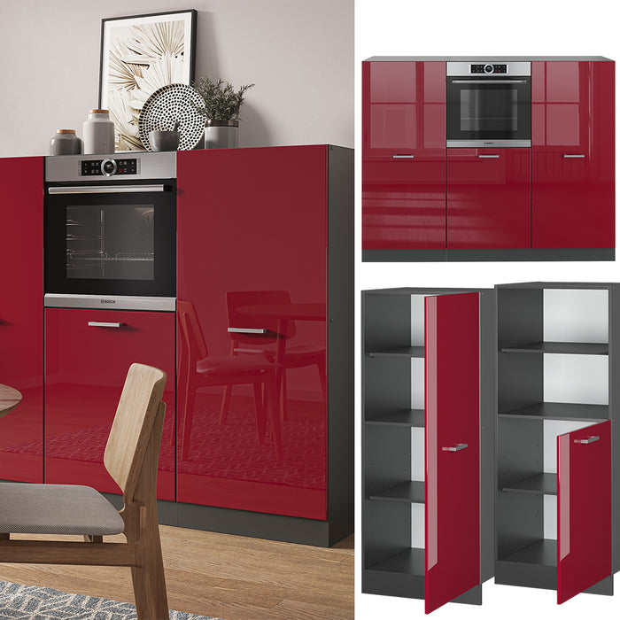 Vicco Cucine componibili piccole Rosso lucido/antracite 180 cm senza piano di lavoro
