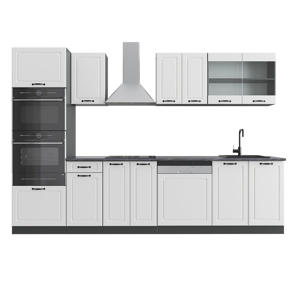 Vicco Cucina componibile Bianco casa di campagna/antracite 300 cm con armadio alto, PL Antracite