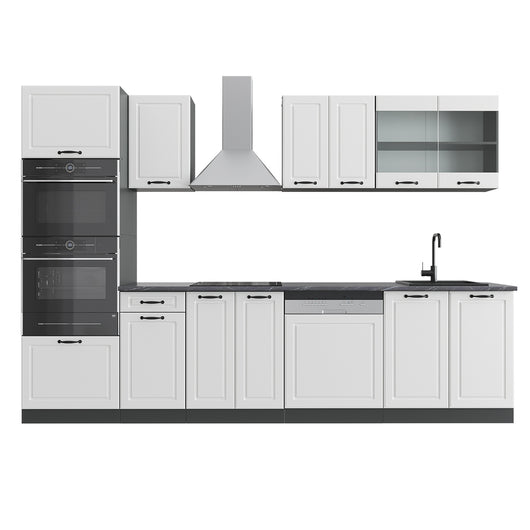 Vicco Cucina componibile Bianco casa di campagna/antracite 300 cm con armadio alto, PL Antracite