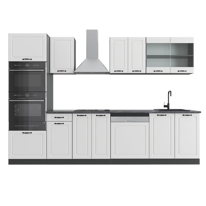 Vicco Cucina componibile Bianco casa di campagna/antracite 300 cm con armadio alto, PL Antracite