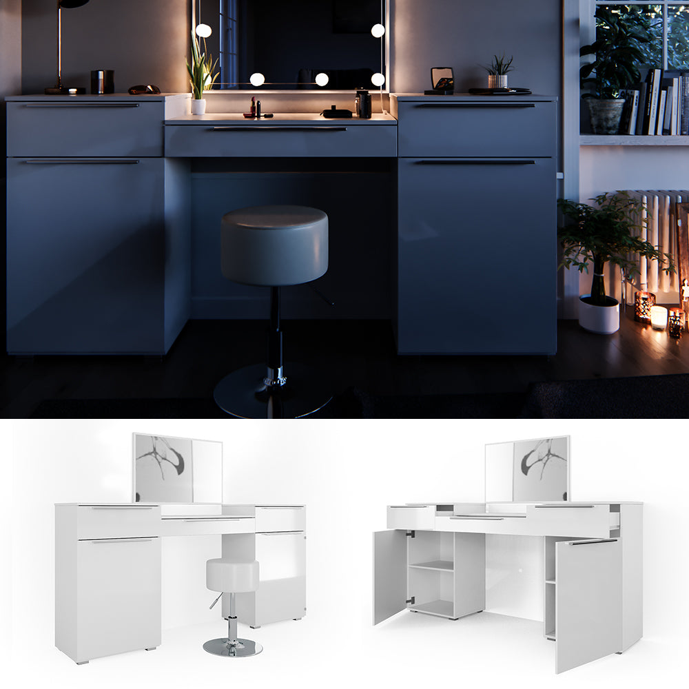 Vicco Tavolo da toeletta Bianco 190 cm con sgabello