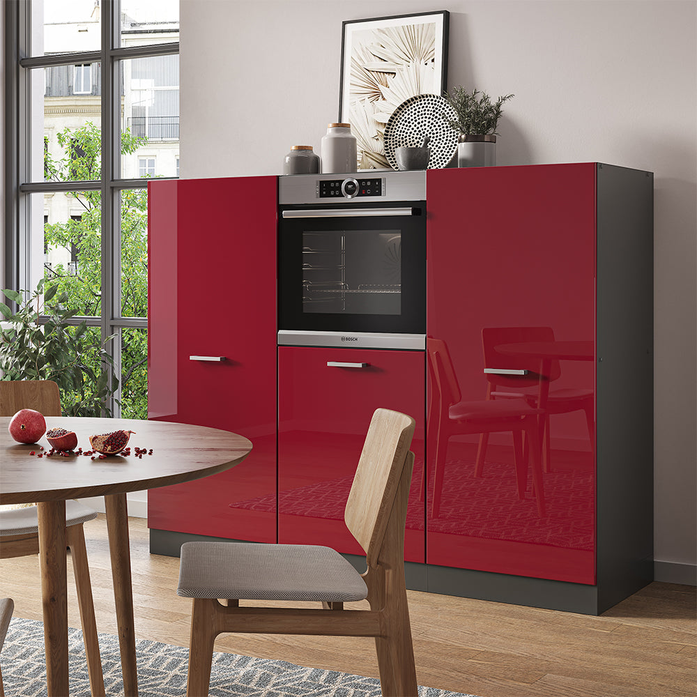 Vicco Cucine componibili piccole Rosso lucido/antracite 180 cm senza piano di lavoro